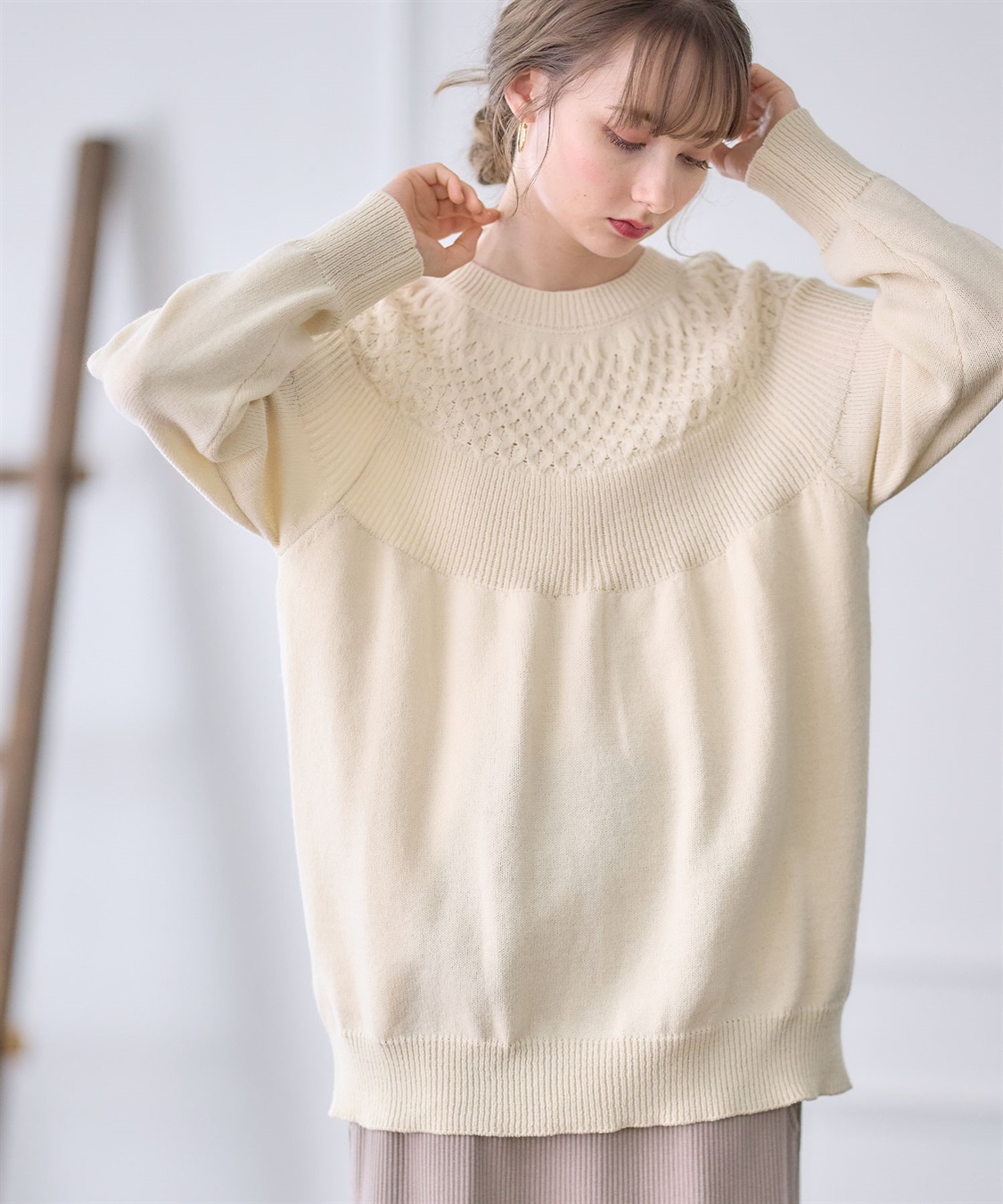 Rosemadame ハニカムケーブル チュニック丈 プルオーバーニット（マタニティ&授乳服）授乳口付き 授乳楽々 妊婦服 産前・産後対応_sub_1