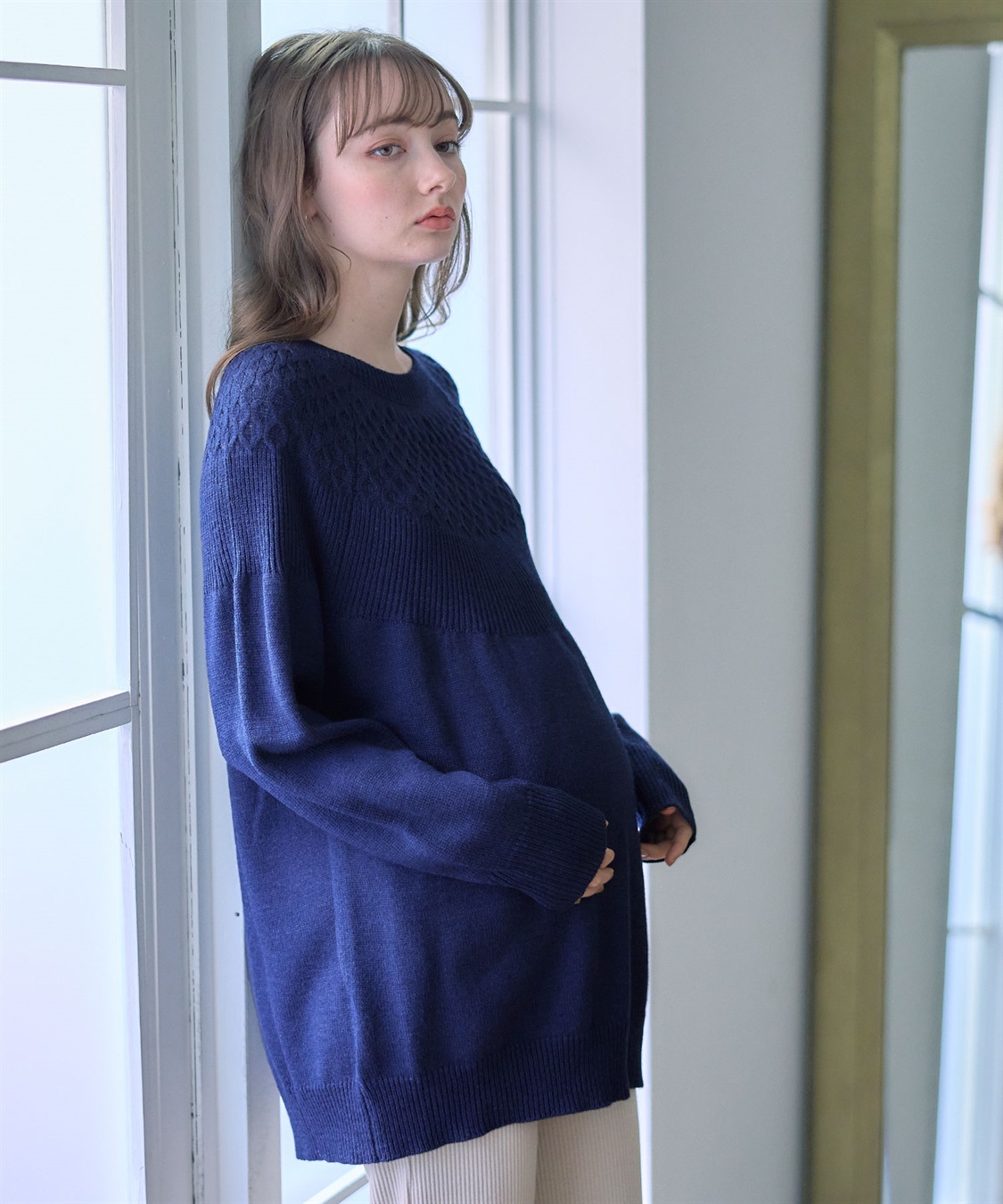 Rosemadame ハニカムケーブル チュニック丈 プルオーバーニット（マタニティ&授乳服）授乳口付き 授乳楽々 妊婦服 産前・産後対応_sub_2