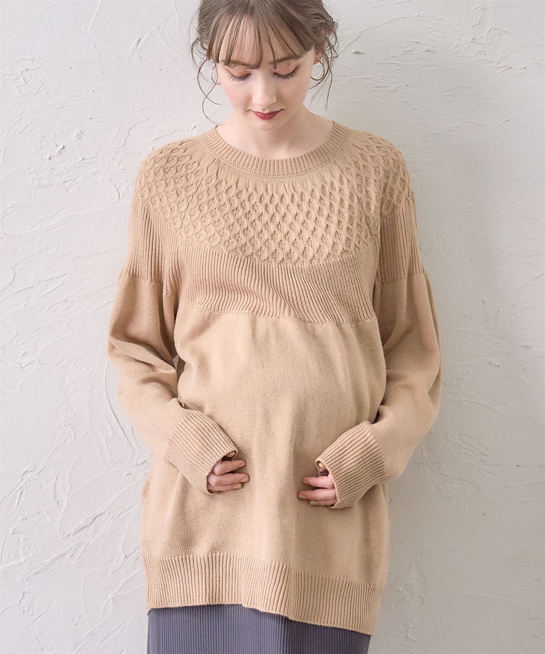 Rosemadame ハニカムケーブル チュニック丈 プルオーバーニット（マタニティ&授乳服）授乳口付き 授乳楽々 妊婦服 産前・産後対応_sub_3