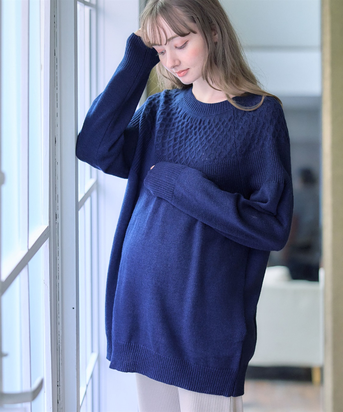 Rosemadame ハニカムケーブル チュニック丈 プルオーバーニット（マタニティ&授乳服）授乳口付き 授乳楽々 妊婦服 産前・産後対応_sub_7