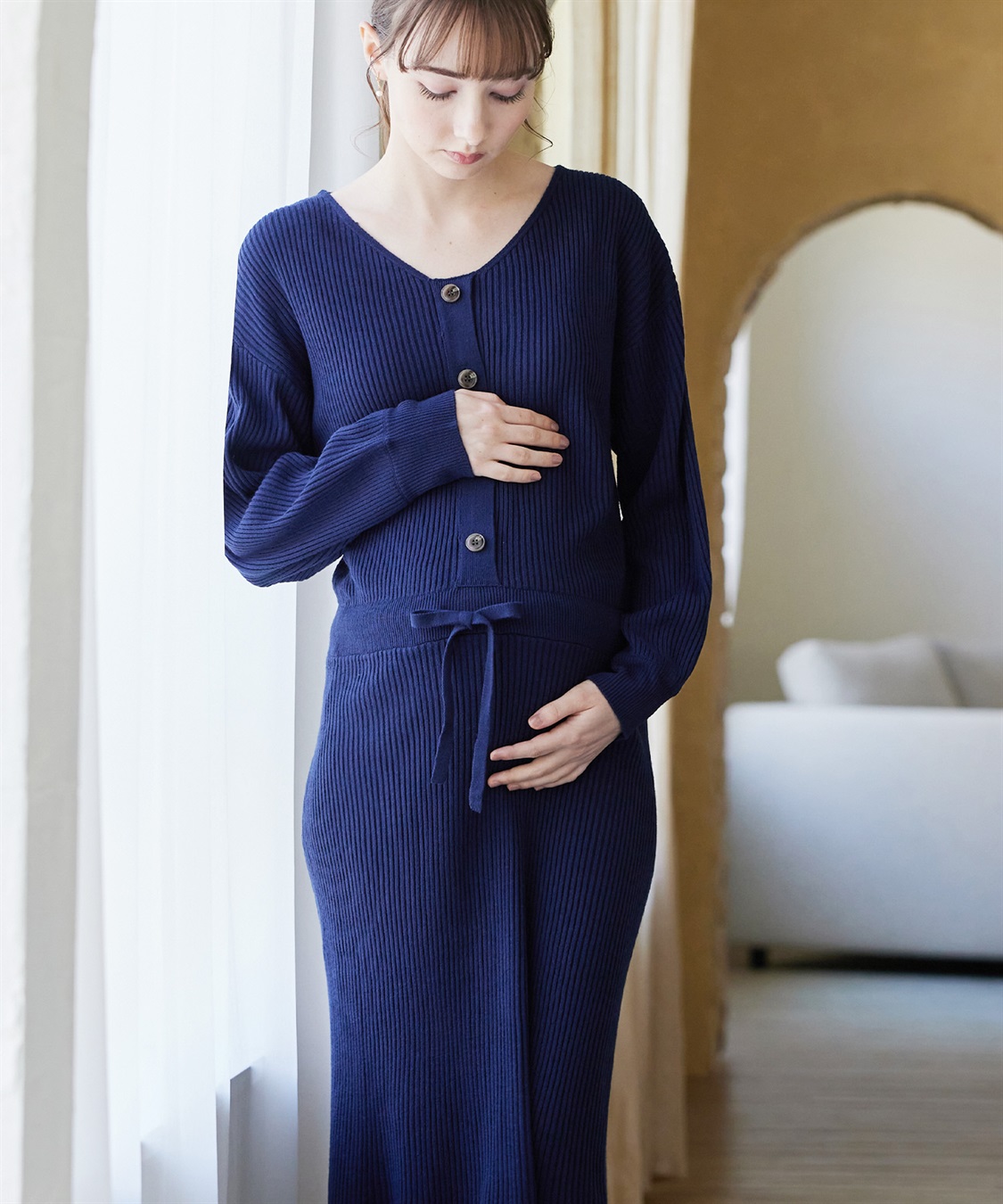 Rosemadame フロントボタンリブニットフレアワンピース(マタニティ&授乳服）授乳口付き 授乳楽々 妊婦服 産前・産後対応_sub_4