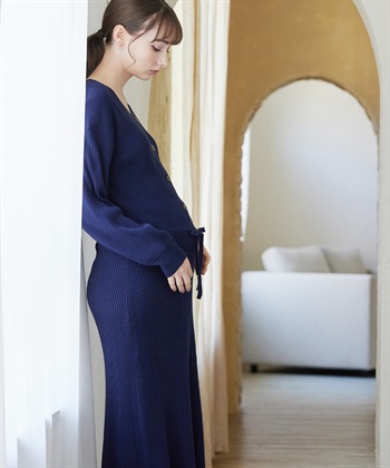 Rosemadame フロントボタンリブニットフレアワンピース(マタニティ&授乳服）授乳口付き 授乳楽々 妊婦服 産前・産後対応_subthumb_6