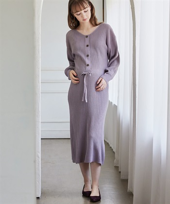 Rosemadame フロントボタンリブニットフレアワンピース(マタニティ&授乳服）授乳口付き 授乳楽々 妊婦服 産前・産後対応_subthumb_10