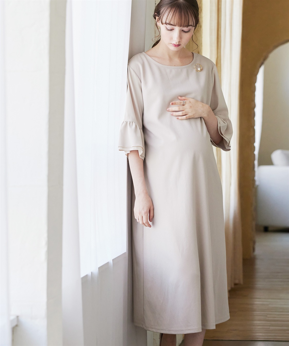Rosemadame ジョーゼットフレアスリーブ スムースワンピースドレス(マタニティ/妊婦服 産前・産後対応・フォーマルワンピース・オケージョンドレス)_sub_1