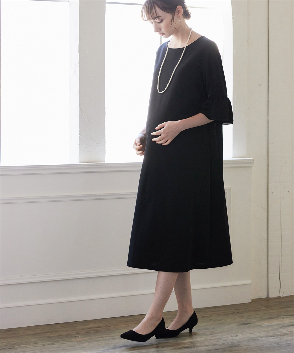 Rosemadame ジョーゼットフレアスリーブ スムースワンピースドレス(マタニティ/妊婦服 産前・産後対応・フォーマルワンピース・オケージョンドレス)_sub_2