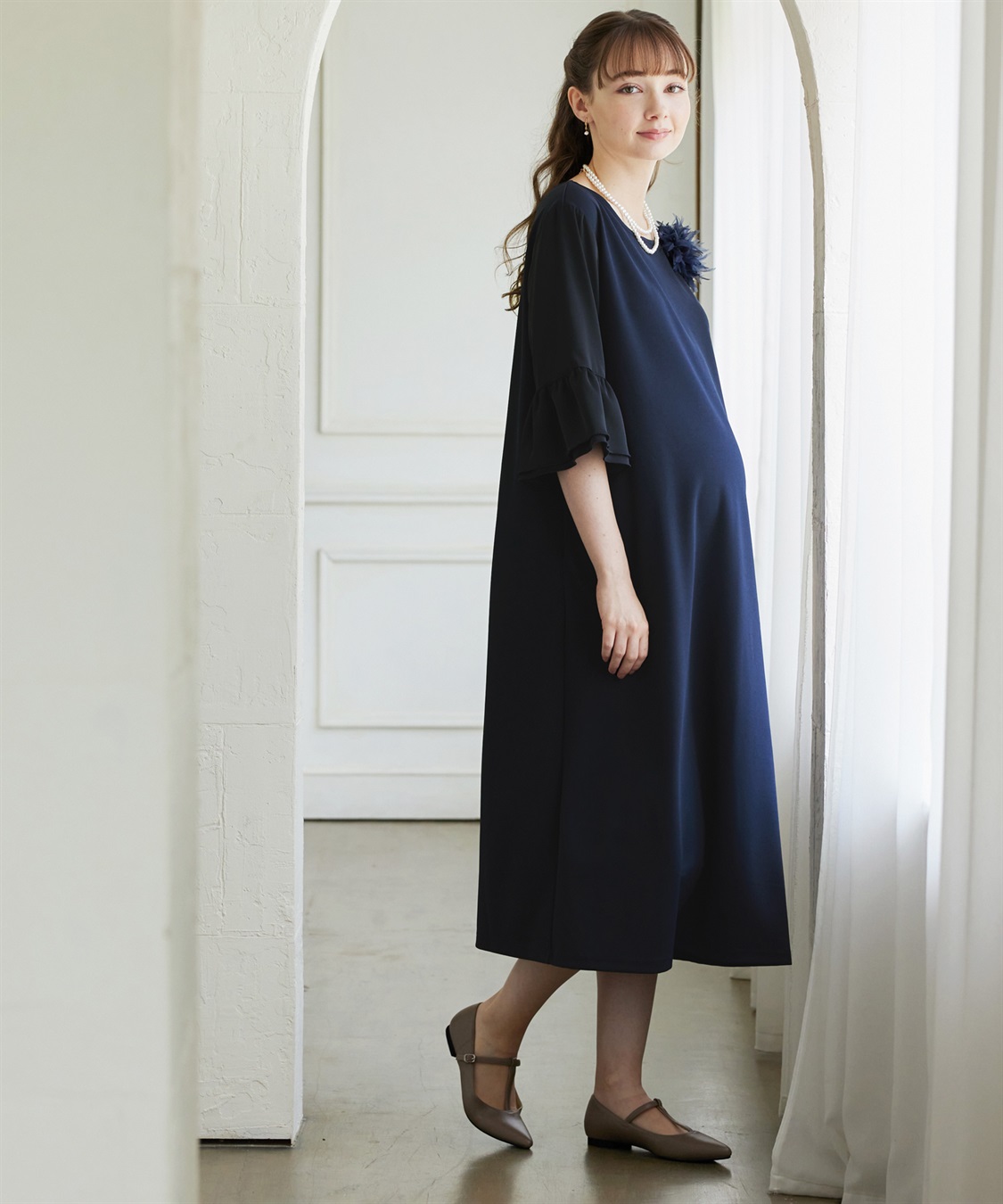 Rosemadame ジョーゼットフレアスリーブ スムースワンピースドレス(マタニティ/妊婦服 産前・産後対応・フォーマルワンピース・オケージョンドレス)_sub_3