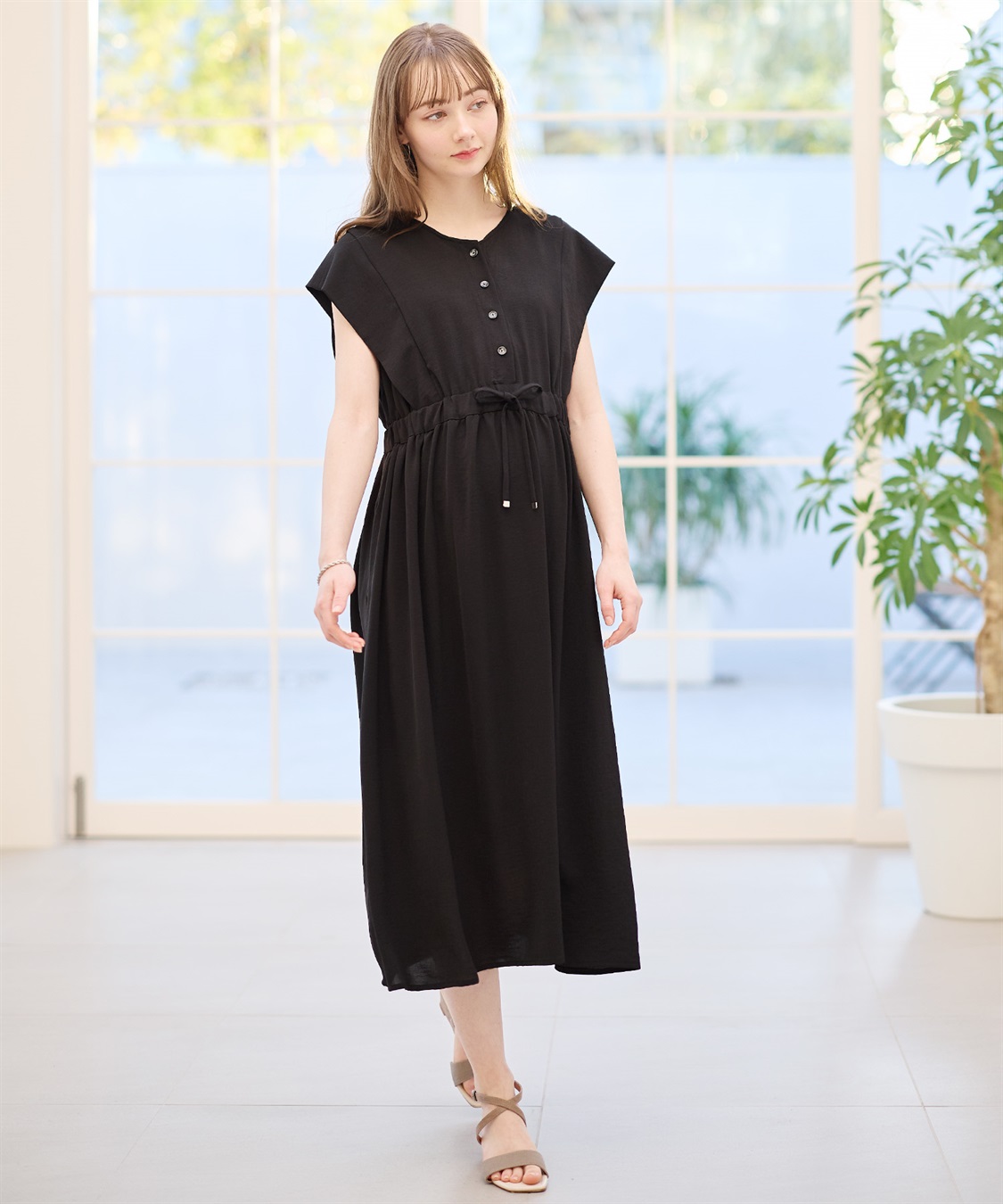Rosemadame 【接触冷感】リネンライク ショルダータックワンピース（マタニティ/授乳服）授乳楽々 妊婦服 産前・産後対応_sub_2