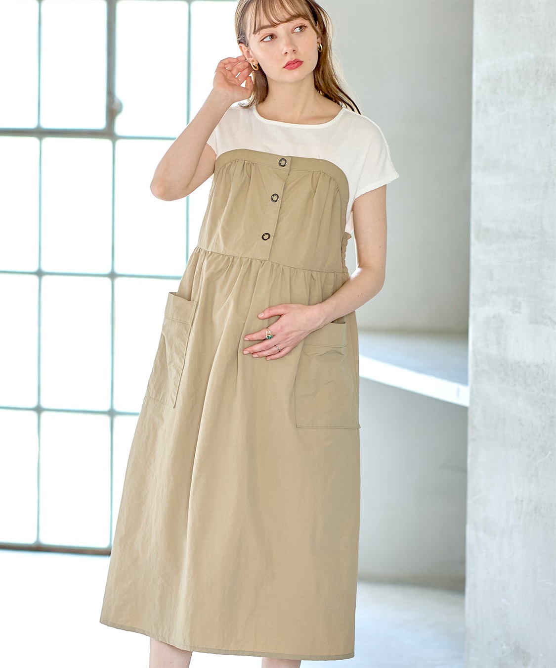 Rosemadame リングドットボタン半袖ビスチェドッキングワンピース_sub_5