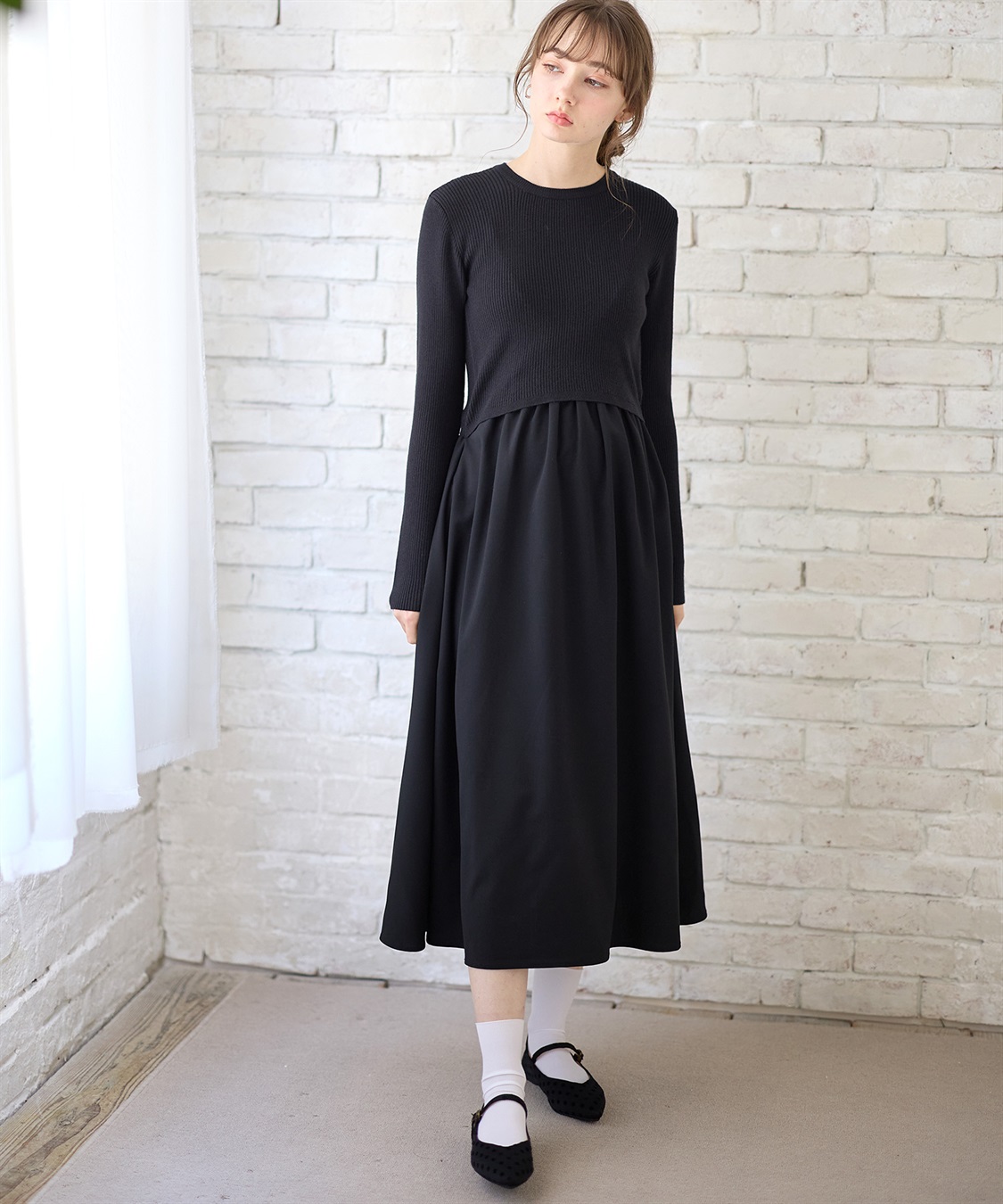 Rosemadame リブニットトップス×ツイルフレアスカート ドッキングワンピース（マタニティ/授乳服）授乳口付き 授乳楽々 妊婦服 産前・産後対応_sub_4