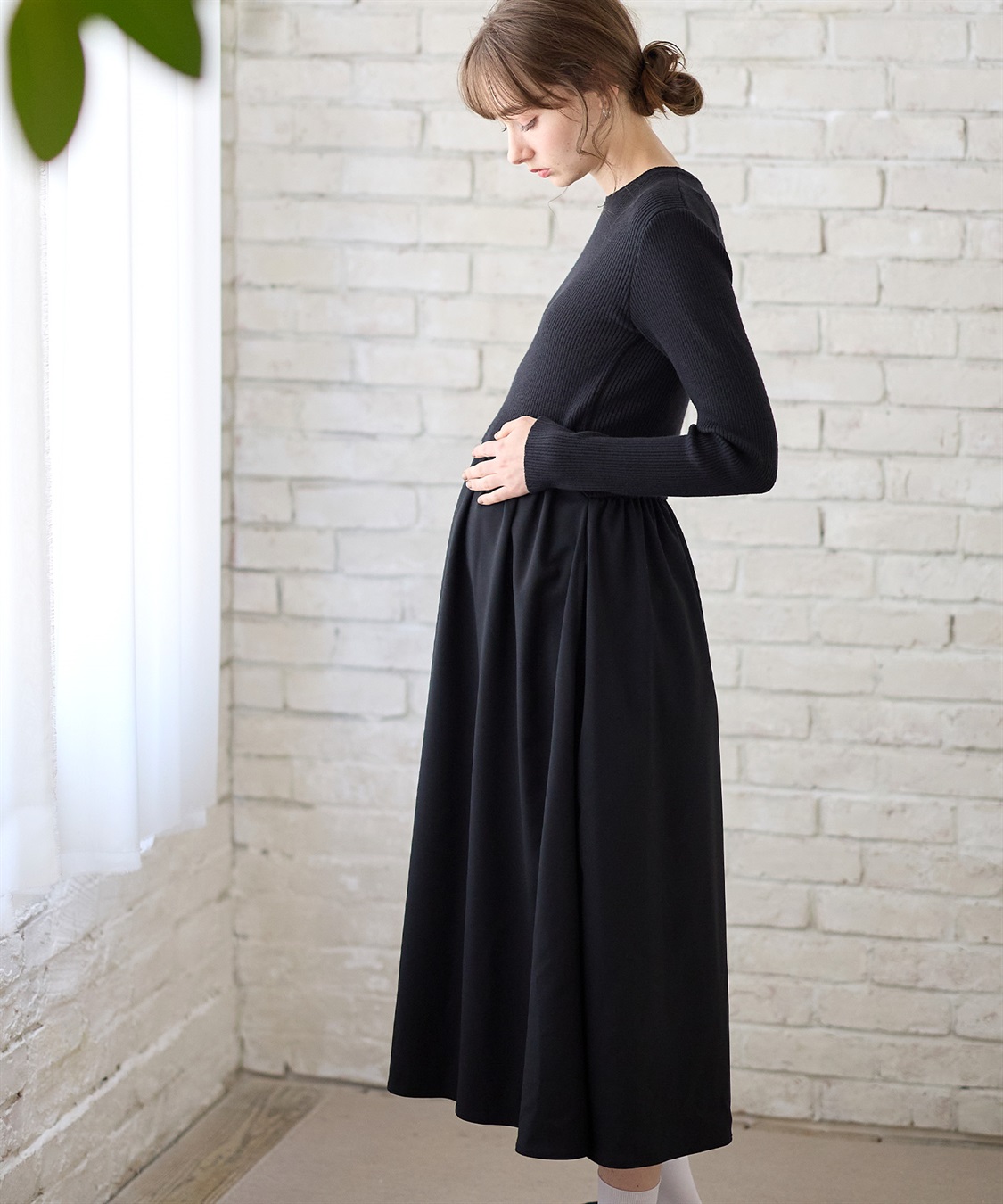 Rosemadame リブニットトップス×ツイルフレアスカート ドッキングワンピース（マタニティ/授乳服）授乳口付き 授乳楽々 妊婦服 産前・産後対応_sub_5