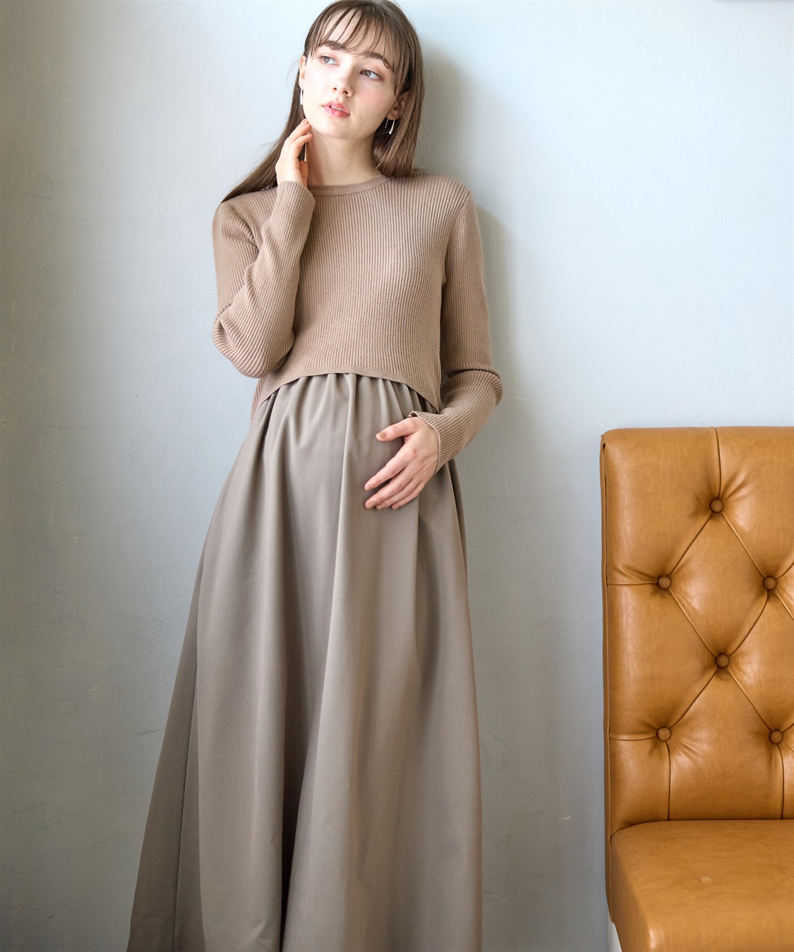 Rosemadame リブニットトップス×ツイルフレアスカート ドッキングワンピース（マタニティ/授乳服）授乳口付き 授乳楽々 妊婦服 産前・産後対応_sub_10