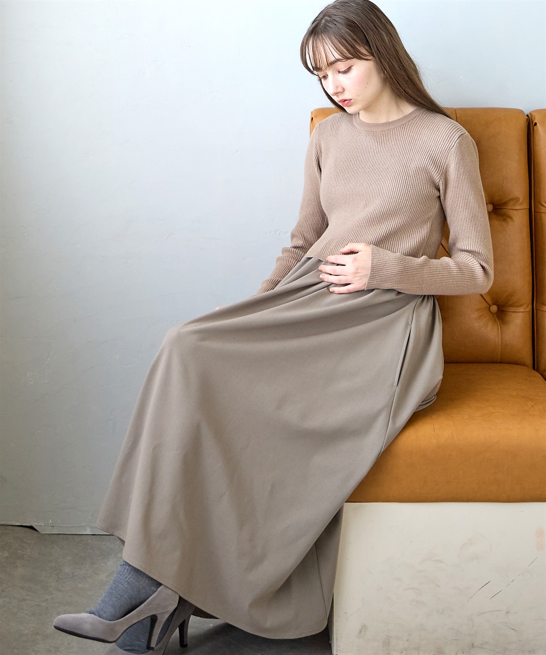 Rosemadame リブニットトップス×ツイルフレアスカート ドッキングワンピース（マタニティ/授乳服）授乳口付き 授乳楽々 妊婦服 産前・産後対応_sub_11