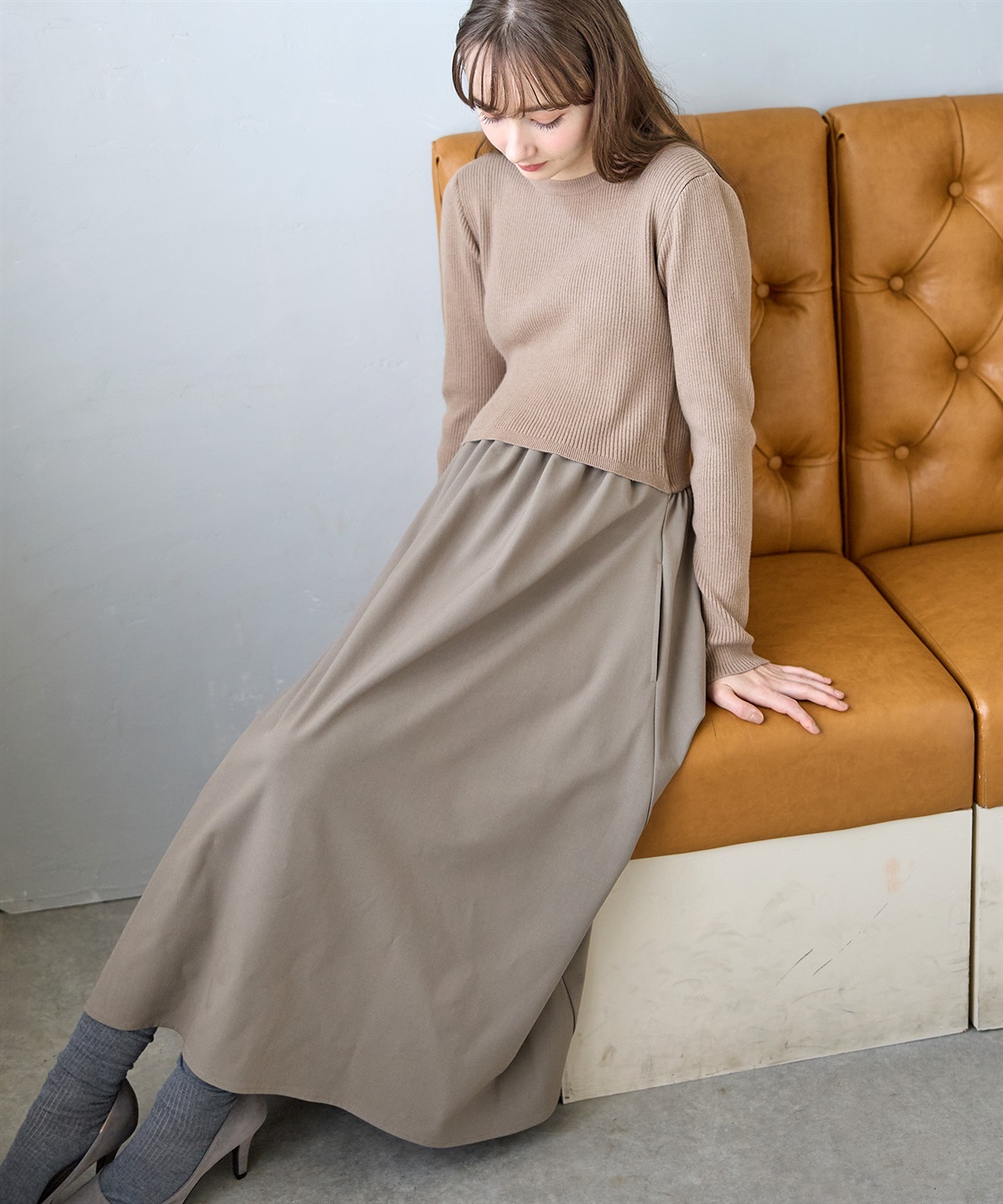 Rosemadame リブニットトップス×ツイルフレアスカート ドッキングワンピース（マタニティ/授乳服）授乳口付き 授乳楽々 妊婦服 産前・産後対応_sub_12
