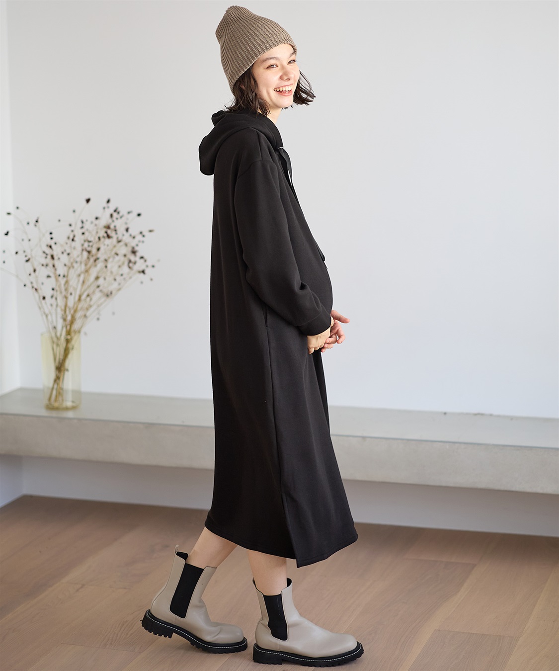 Rosemadame 裏シャギーふわもちボンディングパーカーワンピース（マタニティ/授乳服）授乳楽々 妊婦服 産前・産後対応_sub_6