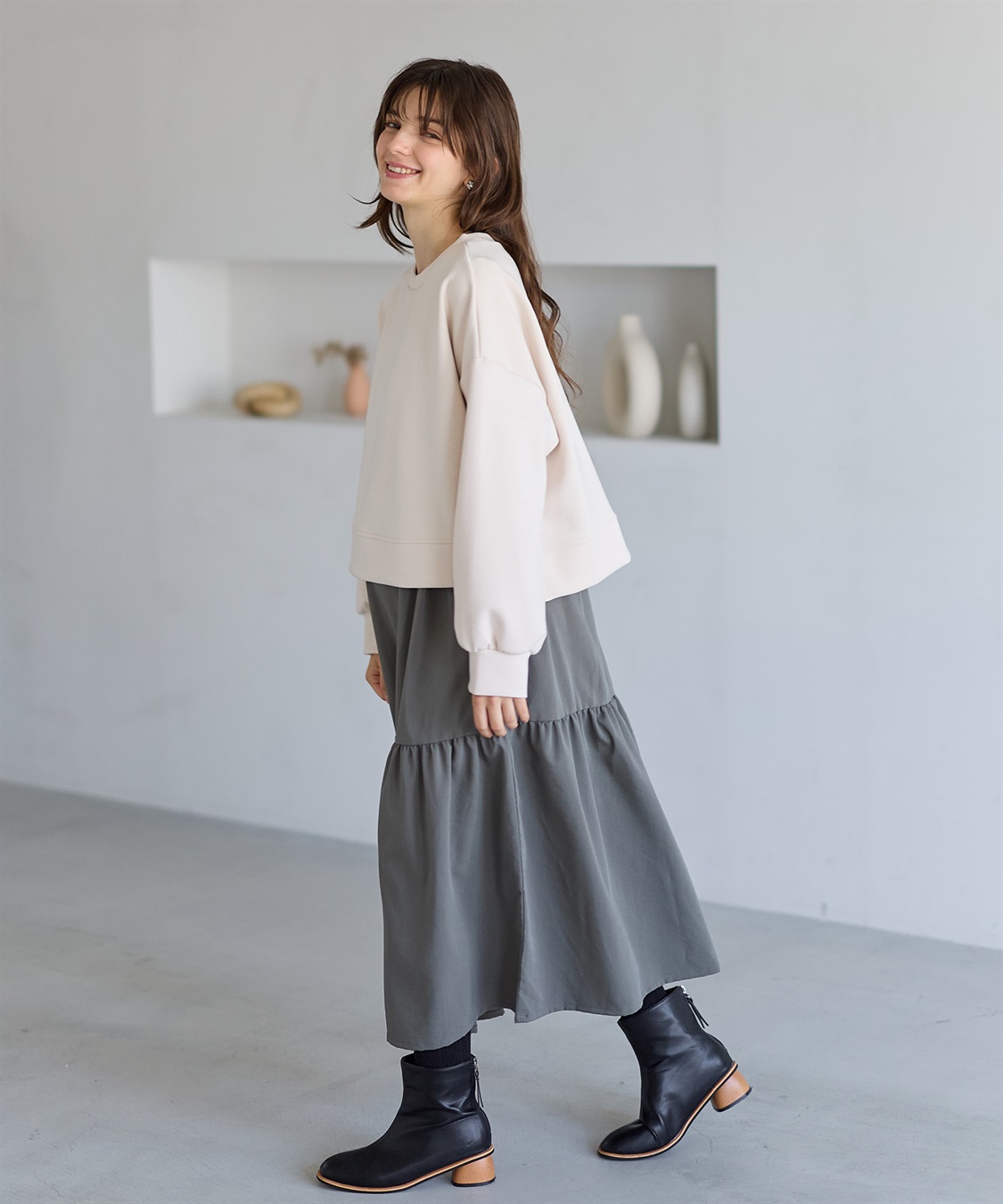 Rosemadame ダンボールプルオーバー×ティアードスカートドッキングワンピース(マタニティ&授乳服）授乳口付き 授乳楽々 妊婦服 産前・産後対応_sub_1