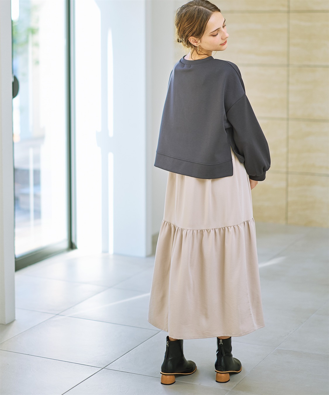 Rosemadame ダンボールプルオーバー×ティアードスカートドッキングワンピース(マタニティ&授乳服）授乳口付き 授乳楽々 妊婦服 産前・産後対応_sub_5