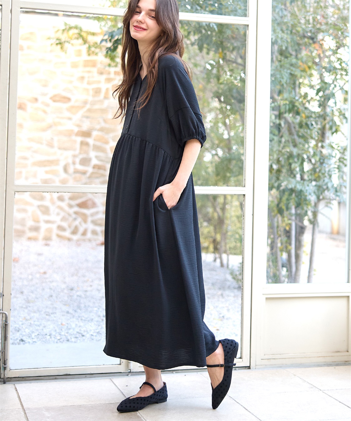 Rosemadame 接触冷感麻調合繊袖ボリュームワンピ_sub_1