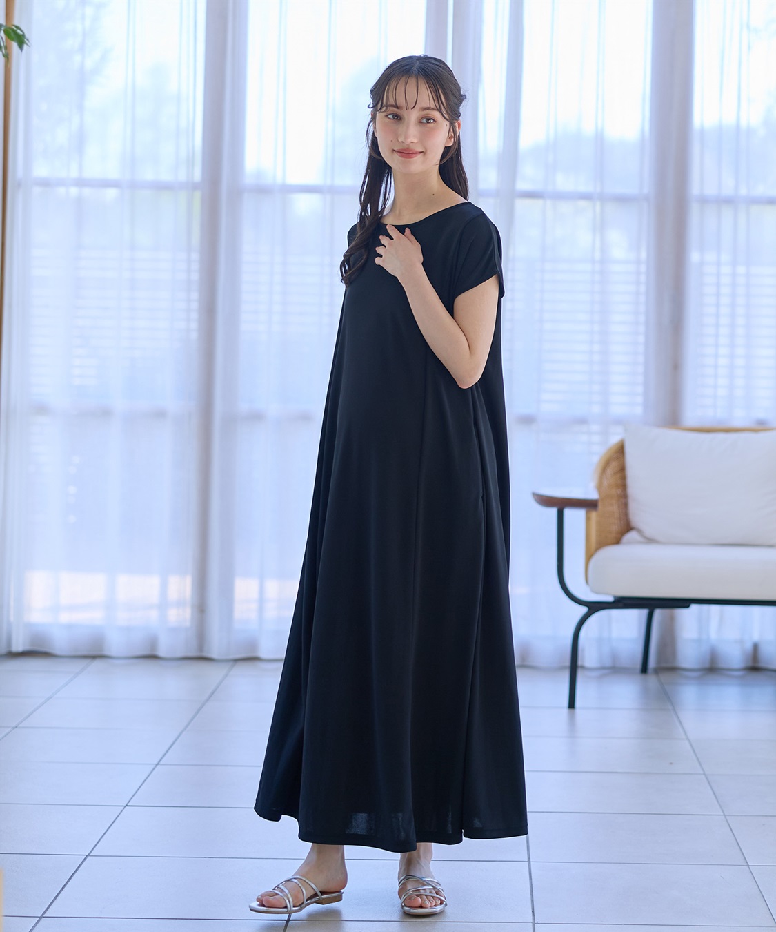 Rosemadame 【接触冷感】スムースAラインワンピース（マタニティ/授乳服）授乳口付き 授乳楽々 妊婦服 産前・産後対応_sub_16