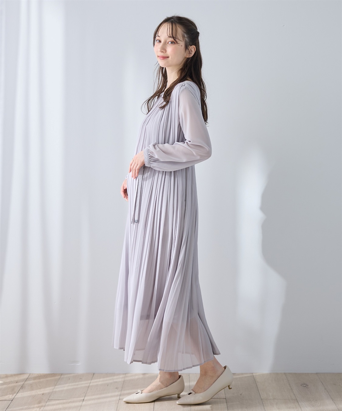 Rosemadame 梨地シフォンプリーツ オケージョンワンピース（マタニティ/授乳服）授乳口付き 授乳楽々 妊婦服 産前・産後対応_sub_1