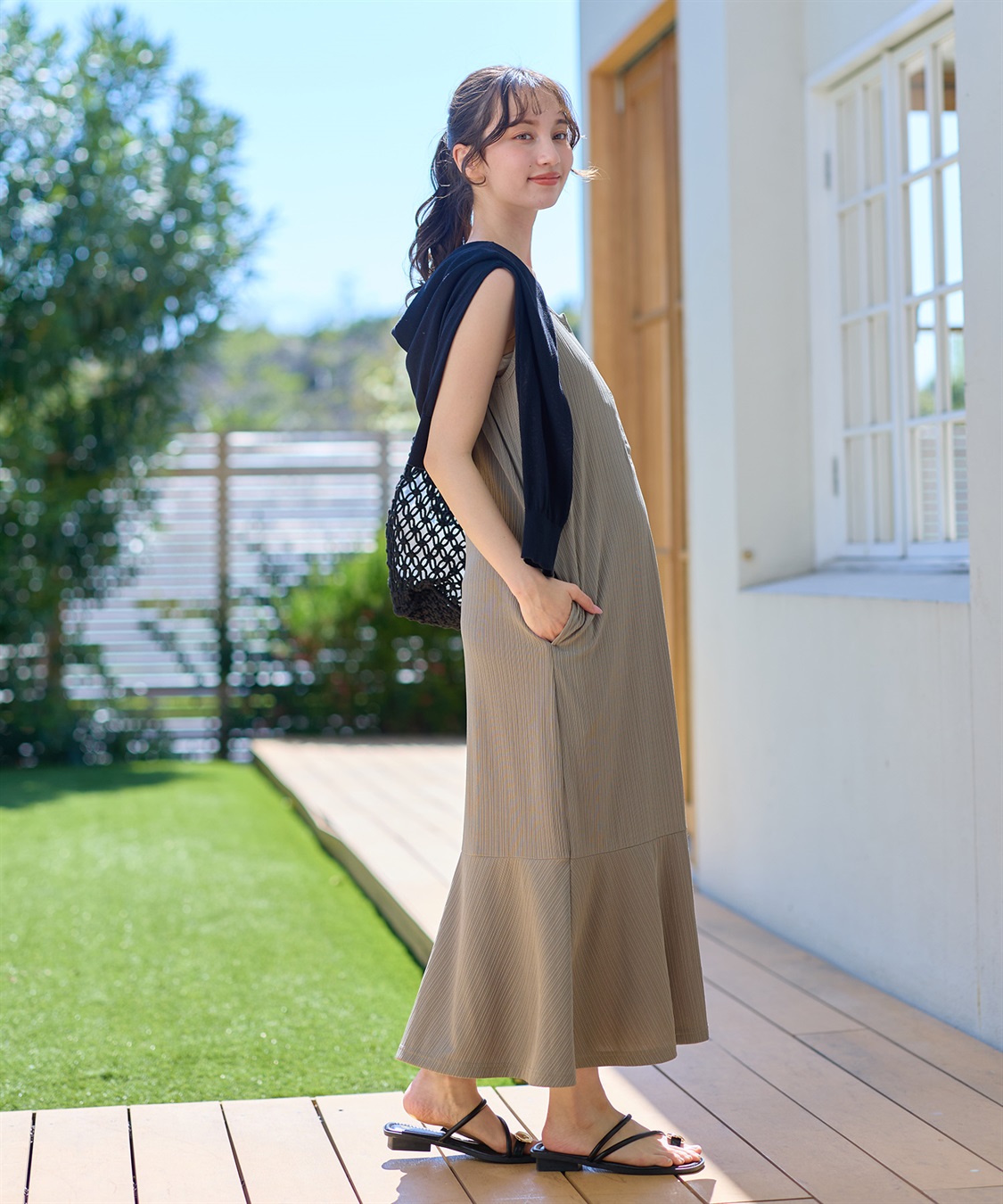 Rosemadame ランダムテレコ ノースリーブワンピース（マタニティ/授乳服）授乳口付き 授乳楽々 妊婦服 産前・産後対応_sub_2