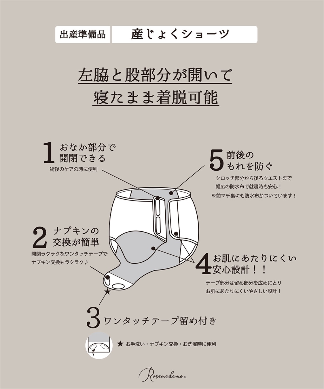 Rosemadame ２枚組　帝王切開対応 片開産褥ショーツ_sub_12