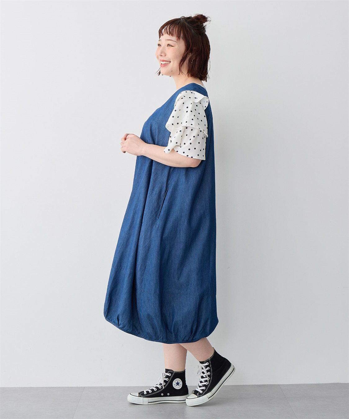 anyfee 【anyfee/プラスサイズ】Vネックデニムバルーンワンピース_sub_2