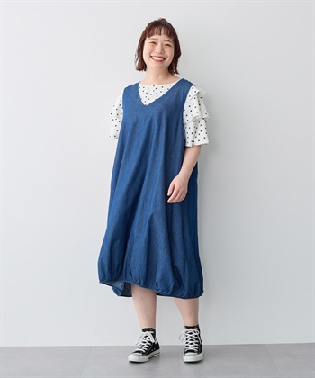 anyfee 【anyfee/プラスサイズ】Vネックデニムバルーンワンピース_subthumb_7