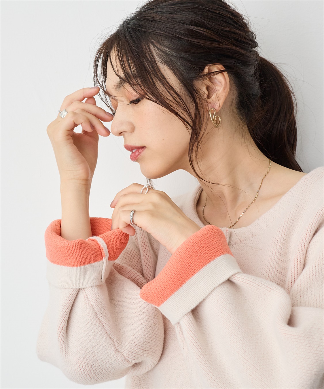 anyfee 【anyfee/プラスサイズ】バイカラーニットジャケット_sub_2