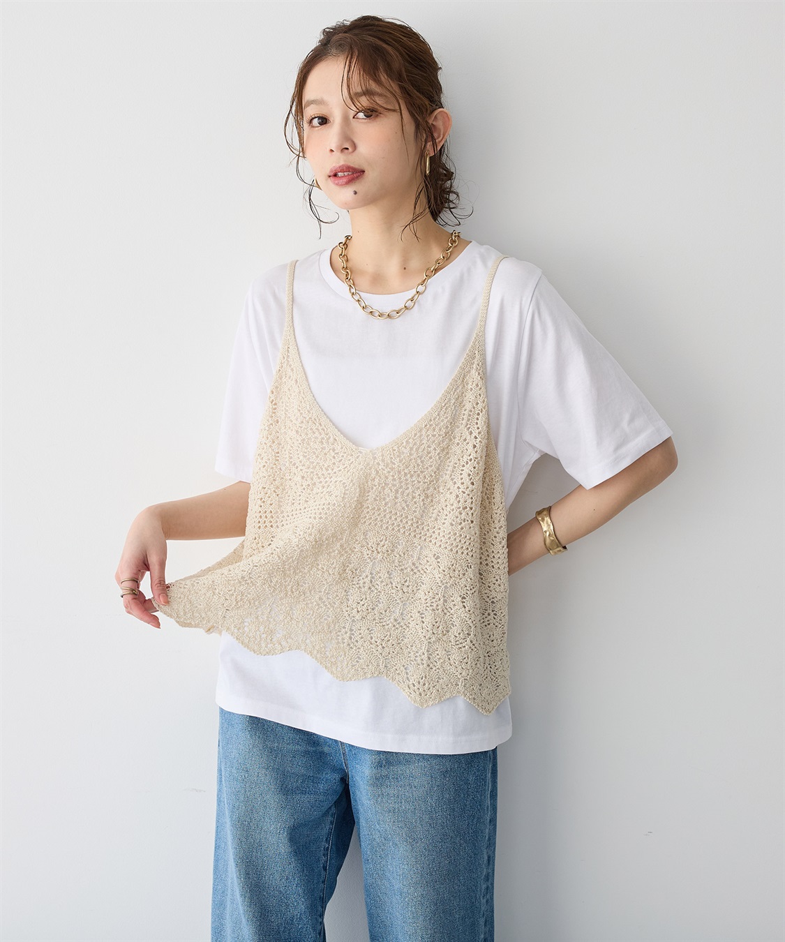 anyfee 【anyfee/プラスサイズ】かぎ針編み風ニットビスチェ_sub_2