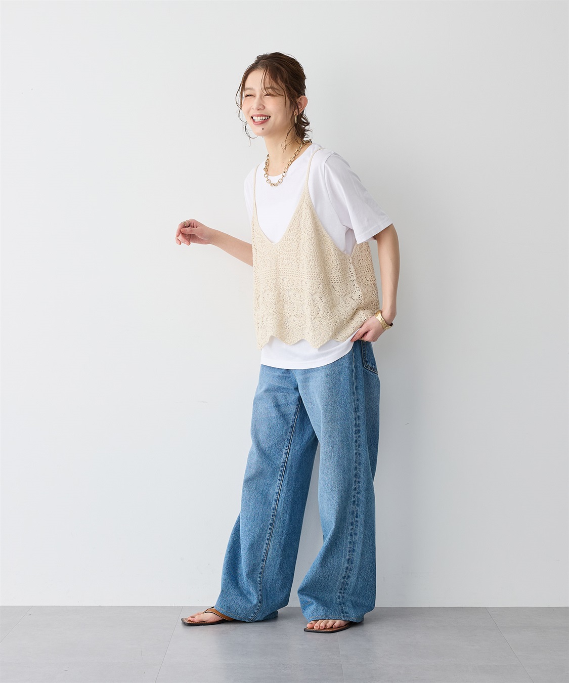 anyfee 【anyfee/プラスサイズ】かぎ針編み風ニットビスチェ_sub_3