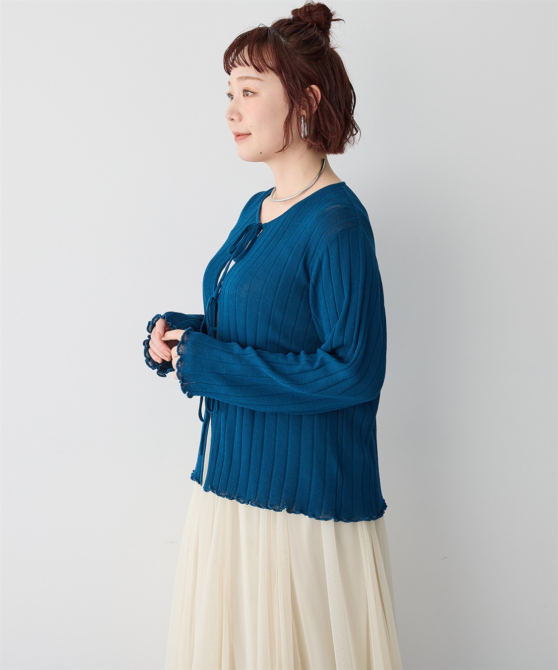 anyfee 【anyfee/プラスサイズ】シアーリボンテレコニットカーディガン_sub_22