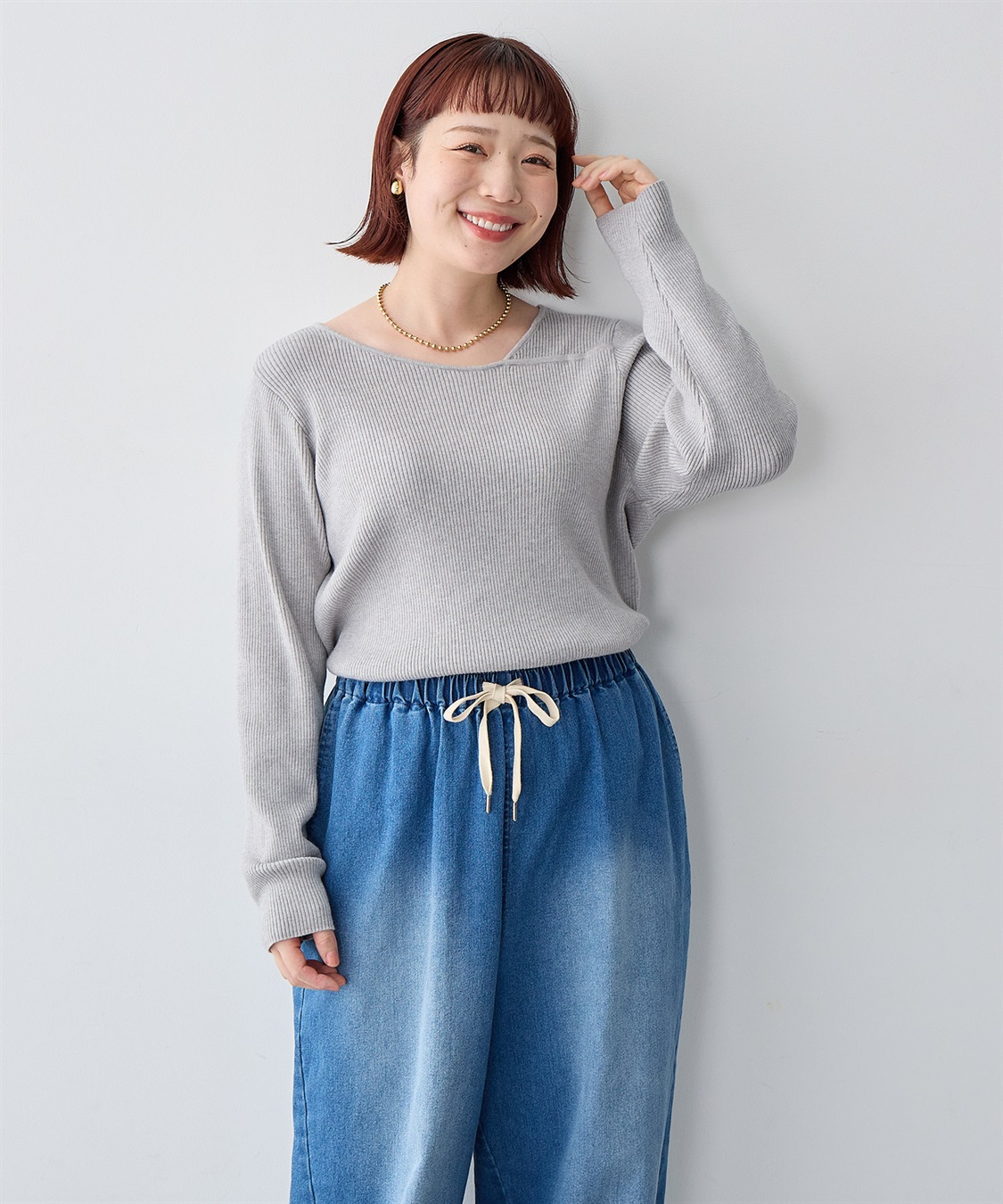 anyfee 【anyfee/大きいサイズ】アシメネックリブニット◆新色追加◆_sub_20