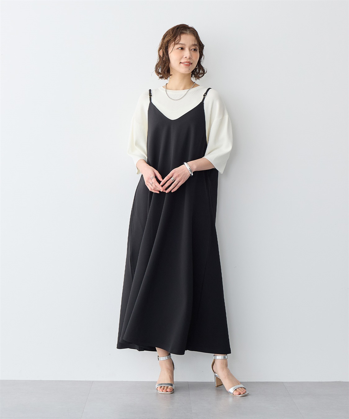 anyfee 【anyfee/プラスサイズ】ニットジョーゼットキャミワンピース《大きいサイズ》_sub_14