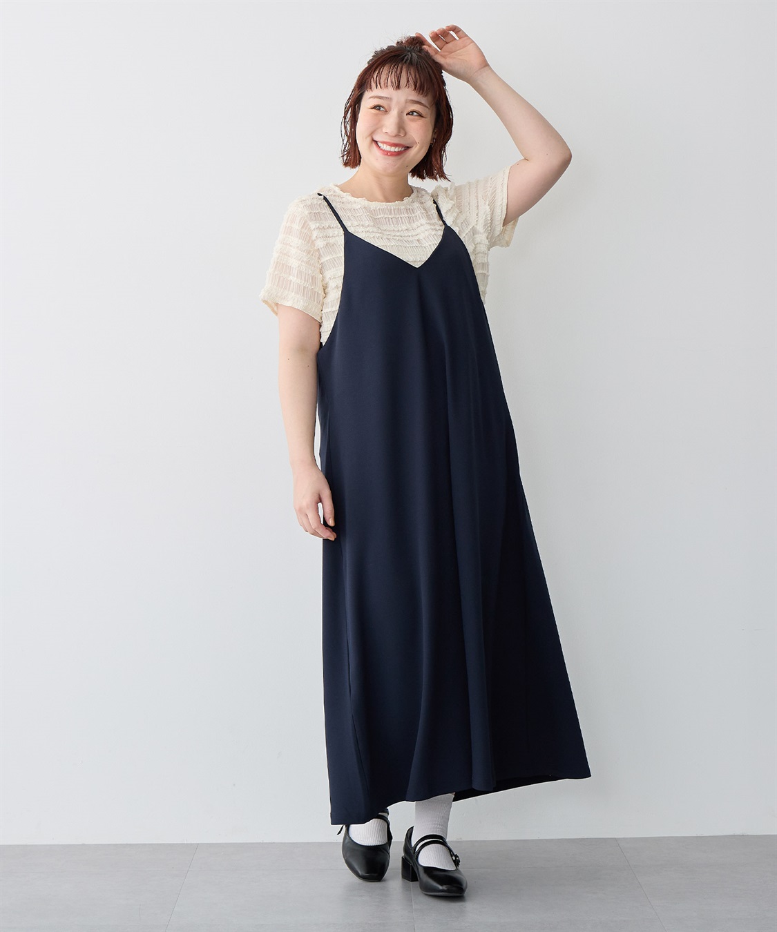 anyfee 【anyfee/プラスサイズ】ニットジョーゼットキャミワンピース《大きいサイズ》_sub_18
