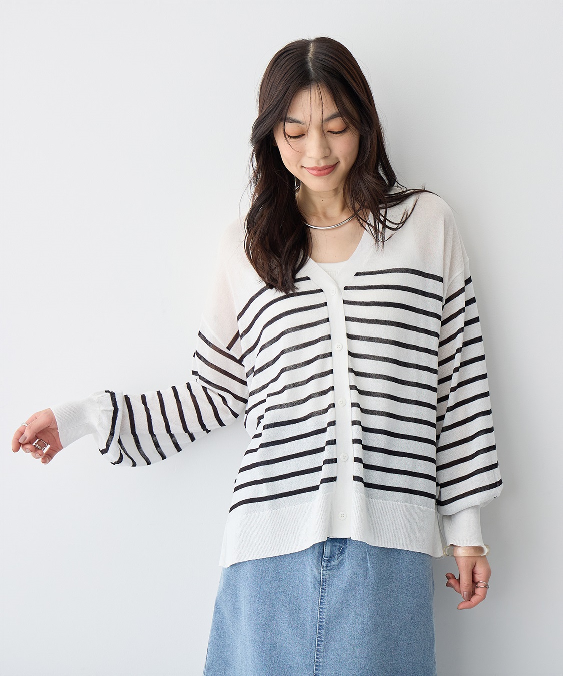anyfee 【anyfee/プラスサイズ】Vネックシアーニットカーディガン《接触冷感》_sub_2