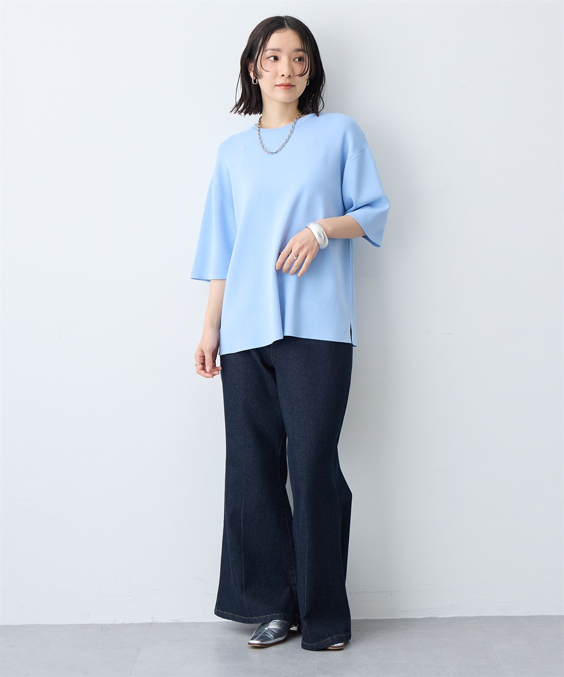 anyfee 【anyfee/プラスサイズ】ドライタッチ半袖ニット《接触冷感/洗濯可能》◆新色追加◆_sub_12