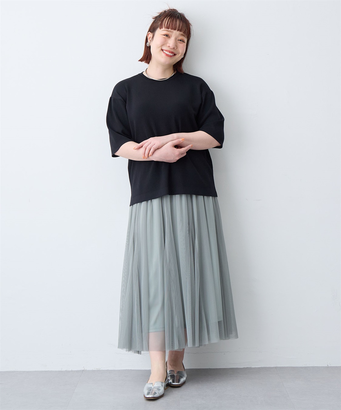 anyfee 【anyfee/プラスサイズ】ドライタッチ半袖ニット《接触冷感/洗濯可能》◆新色追加◆_sub_13