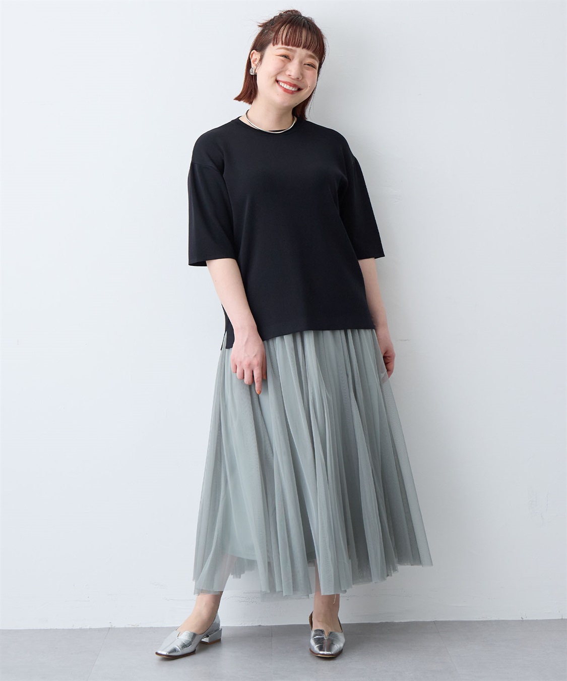 anyfee 【anyfee/プラスサイズ】ドライタッチ半袖ニット《接触冷感/洗濯可能》◆新色追加◆_sub_14