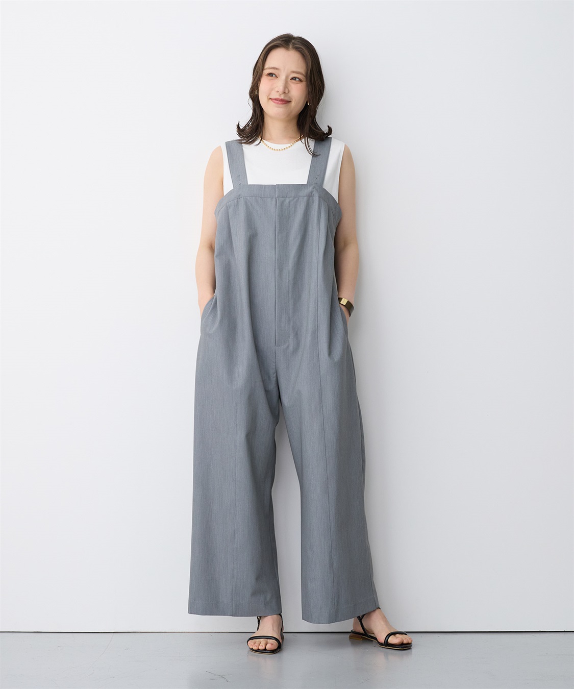 anyfee 【anyfee/プラスサイズ】新色追加●タック入りワイドサロペット《接触冷感/ストレッチ》◆低身長向けサイズ有◆_sub_2