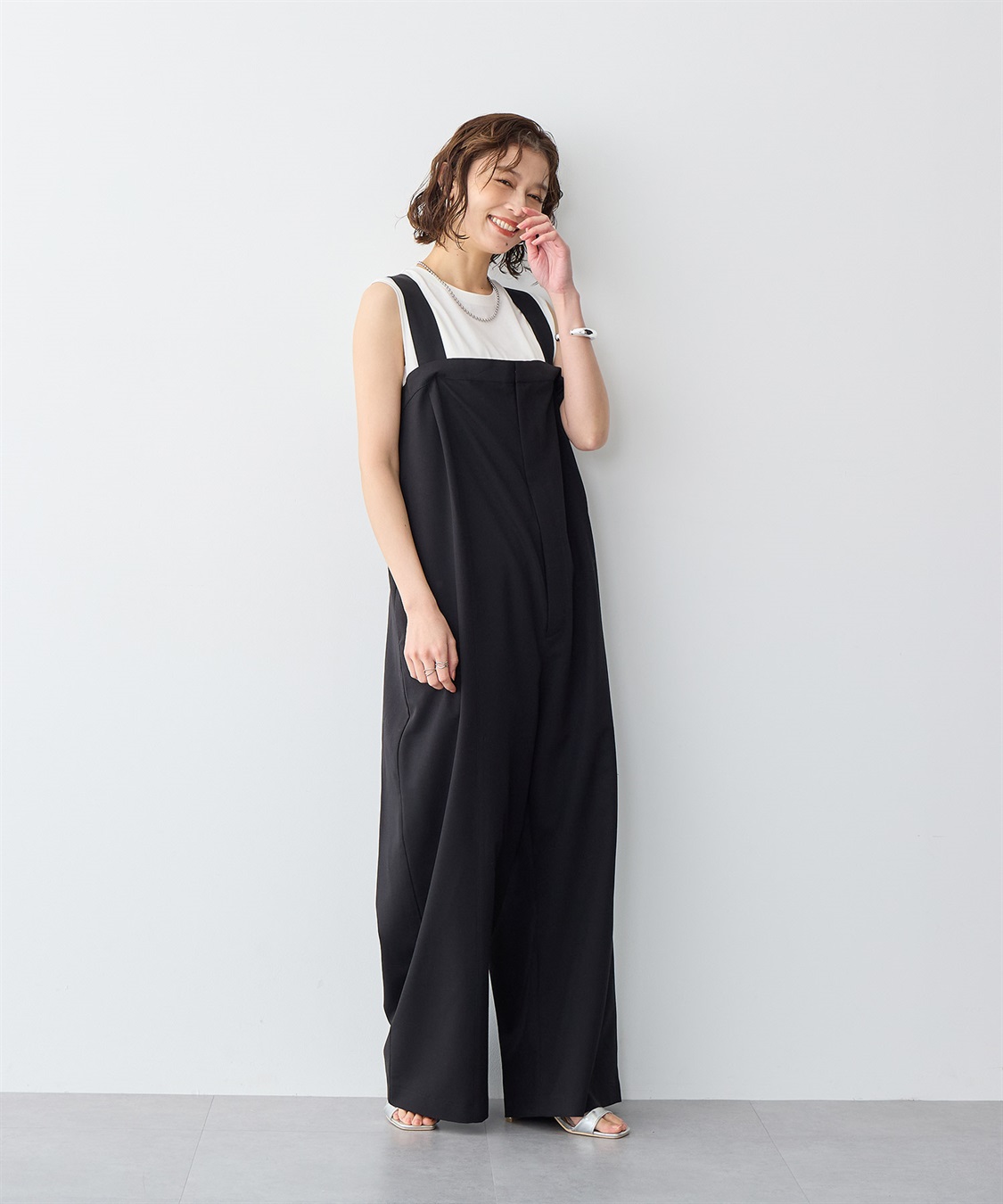 anyfee 【anyfee/プラスサイズ】新色追加●タック入りワイドサロペット《接触冷感/ストレッチ》◆低身長向けサイズ有◆_sub_3