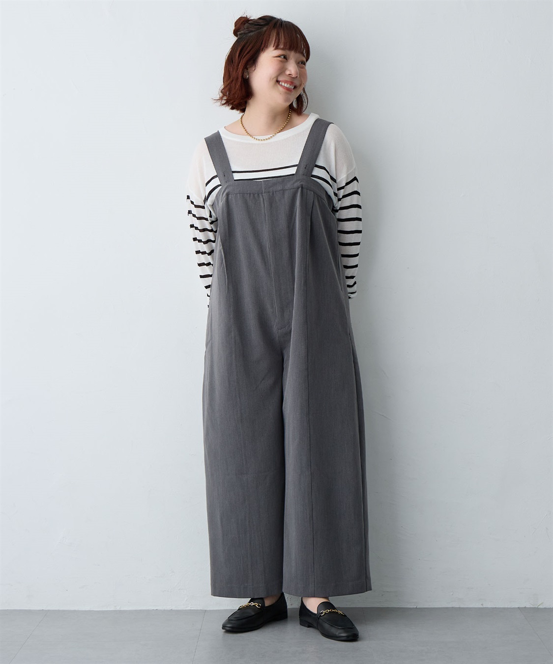 anyfee 【anyfee/プラスサイズ】新色追加●タック入りワイドサロペット《接触冷感/ストレッチ》◆低身長向けサイズ有◆_sub_4