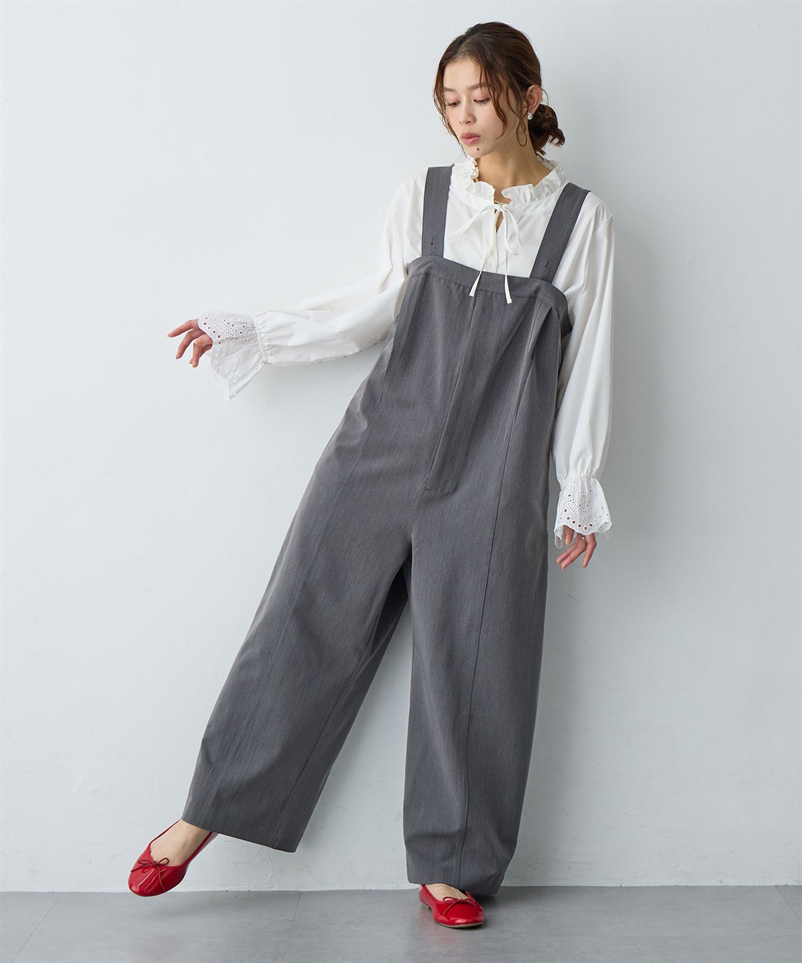 anyfee 【anyfee/プラスサイズ】新色追加●タック入りワイドサロペット《接触冷感/ストレッチ》◆低身長向けサイズ有◆_sub_9