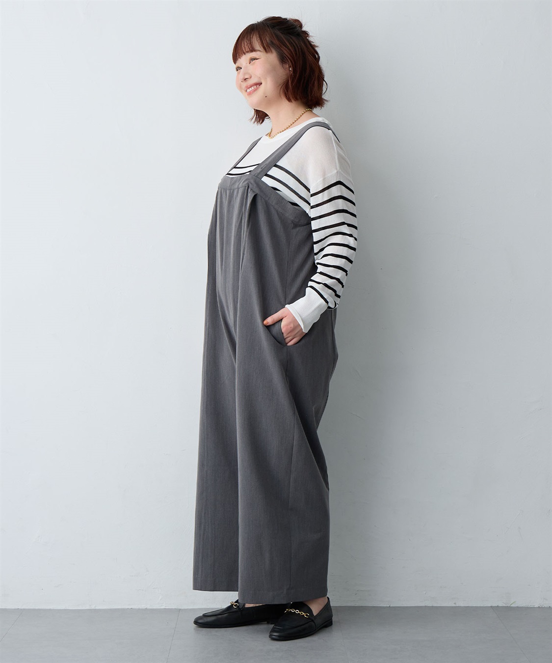 anyfee 【anyfee/プラスサイズ】新色追加●タック入りワイドサロペット《接触冷感/ストレッチ》◆低身長向けサイズ有◆_sub_11