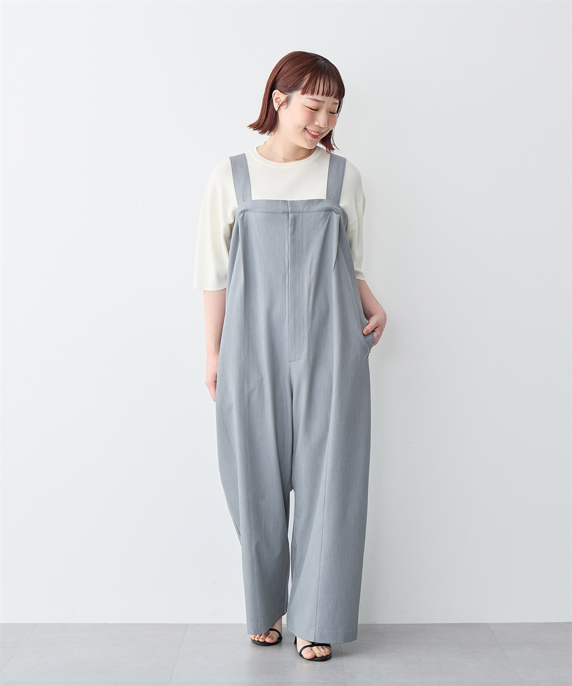 anyfee 【anyfee/プラスサイズ】新色追加●タック入りワイドサロペット《接触冷感/ストレッチ》◆低身長向けサイズ有◆_sub_16