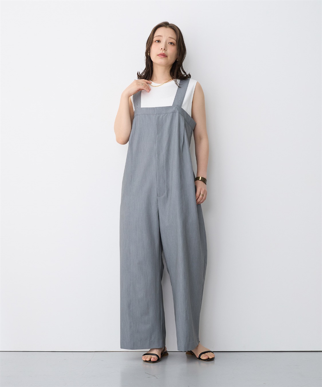 anyfee 【anyfee/プラスサイズ】新色追加●タック入りワイドサロペット《接触冷感/ストレッチ》◆低身長向けサイズ有◆_sub_20