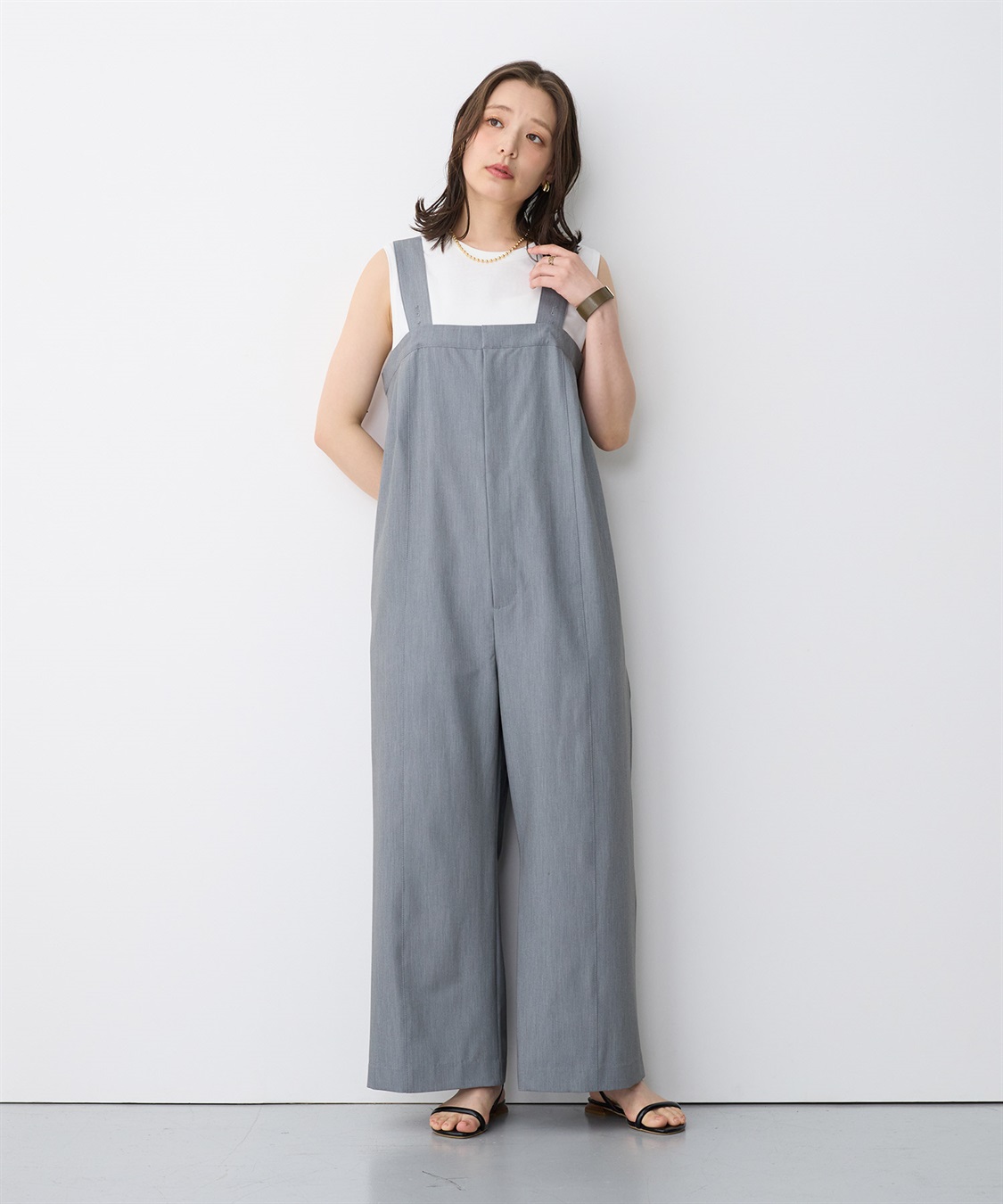 anyfee 【anyfee/プラスサイズ】新色追加●タック入りワイドサロペット《接触冷感/ストレッチ》◆低身長向けサイズ有◆_sub_21