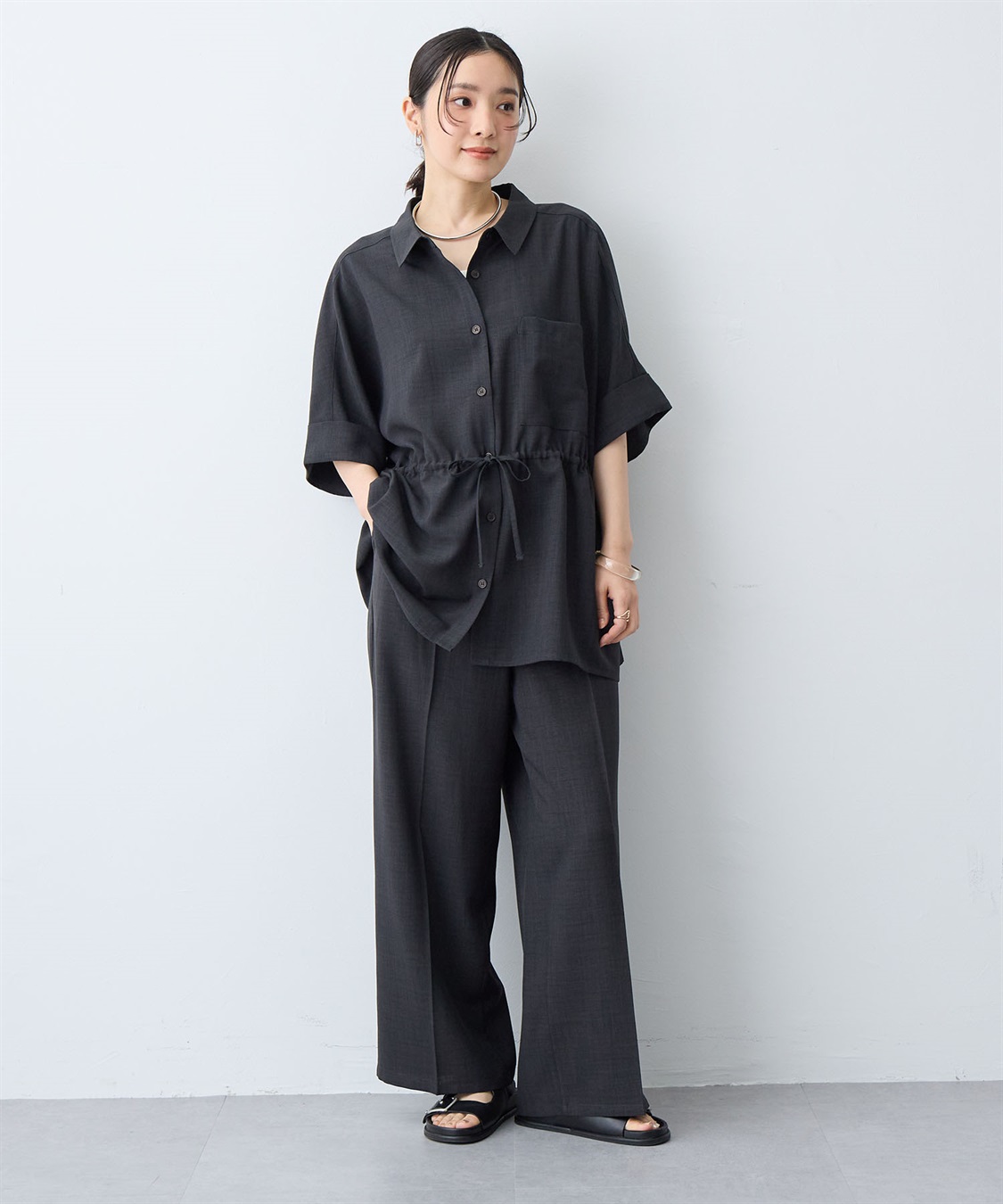 anyfee 【anyfee/大きいサイズ】リネン調ワイドパンツ《接触冷感 ・UVカット・イージーケア》 ◆新色追加・低身長サイズ有◆（セットアップ対応/上下別売り）_sub_9