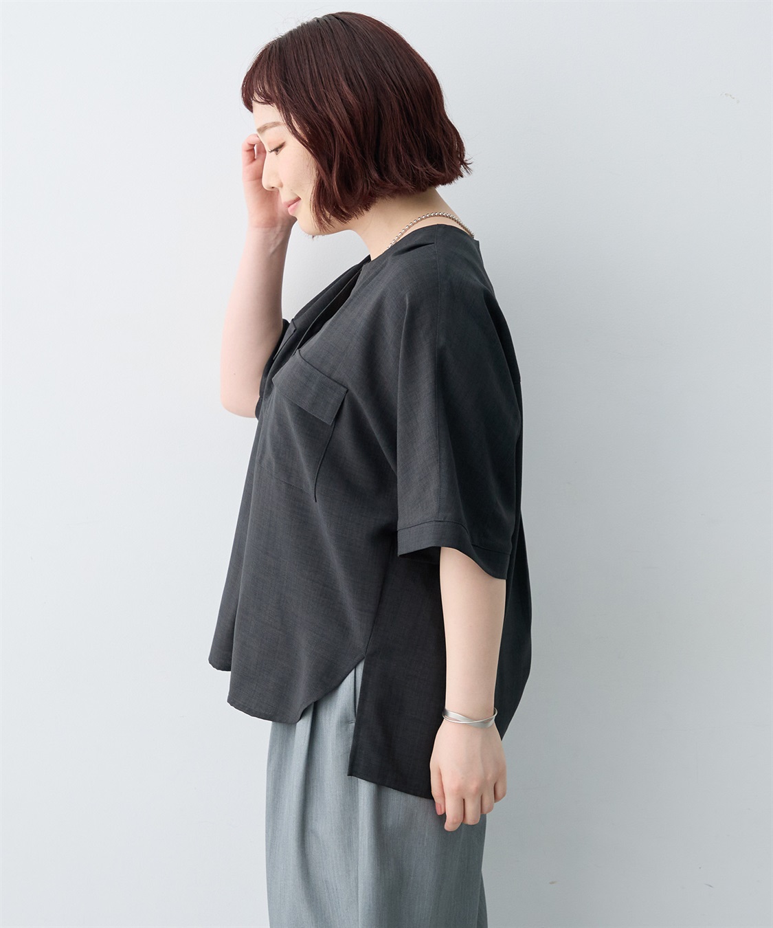 anyfee 【anyfee/大きいサイズ】リネン調キーネックサファリシャツブラウス◆新色追加◆《接触冷感 ・UVカット・イージーケア 》（セットアップ対応/上下別売り）_sub_11
