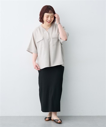 anyfee 【anyfee/大きいサイズ】リネン調キーネックサファリシャツブラウス◆新色追加◆《接触冷感 ・UVカット・イージーケア 》（セットアップ対応/上下別売り）_subthumb_16