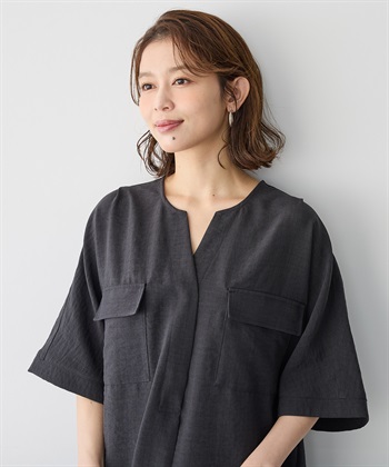 anyfee 【anyfee/大きいサイズ】リネン調キーネックサファリシャツブラウス◆新色追加◆《接触冷感 ・UVカット・イージーケア 》（セットアップ対応/上下別売り）_subthumb_17